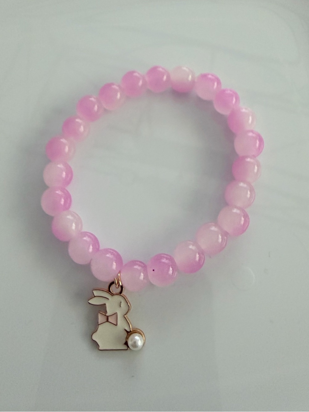 Delicate Pink Beaded Bracelet with Bunny Charm